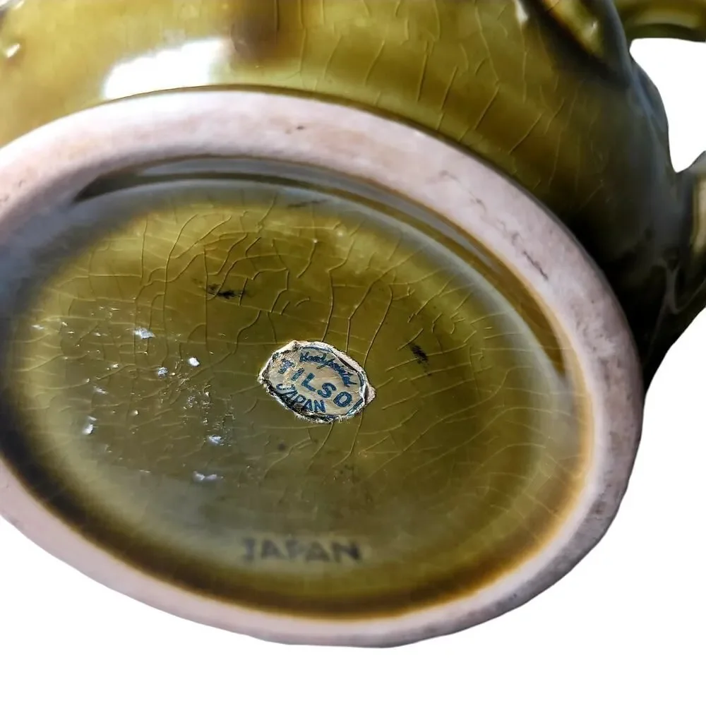 Vintage Ceramic Olive Green Teapot Fruit Veggies Decor Made in Japan‎